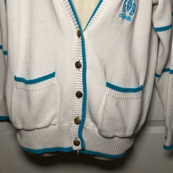 Michel Sport Unisex Knitted Preppy Cream Cardigan Size Medium Vintage - Picture 3 of 6